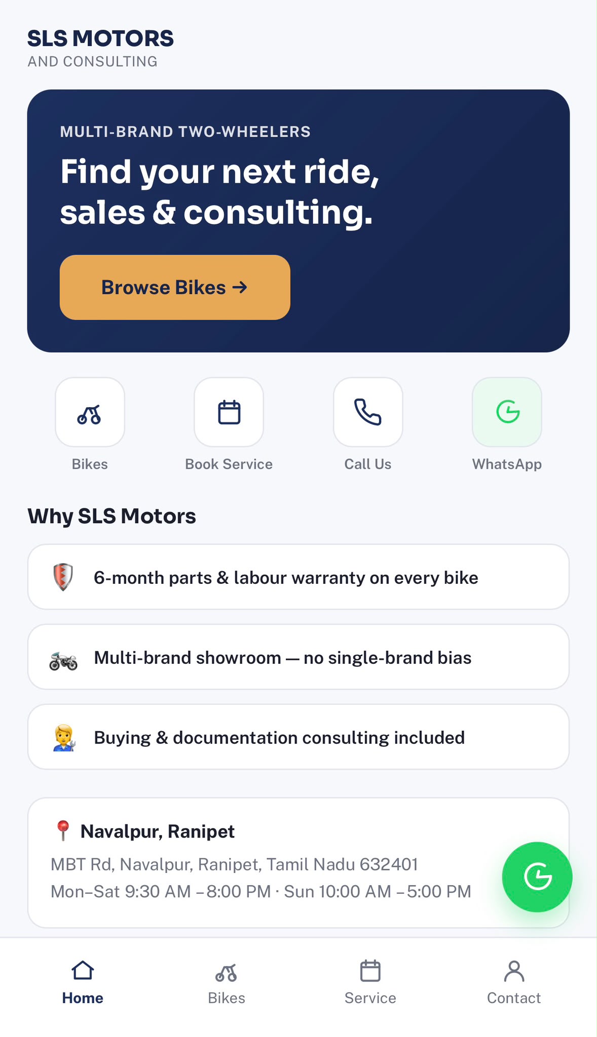 SLS Motors customer app home screen