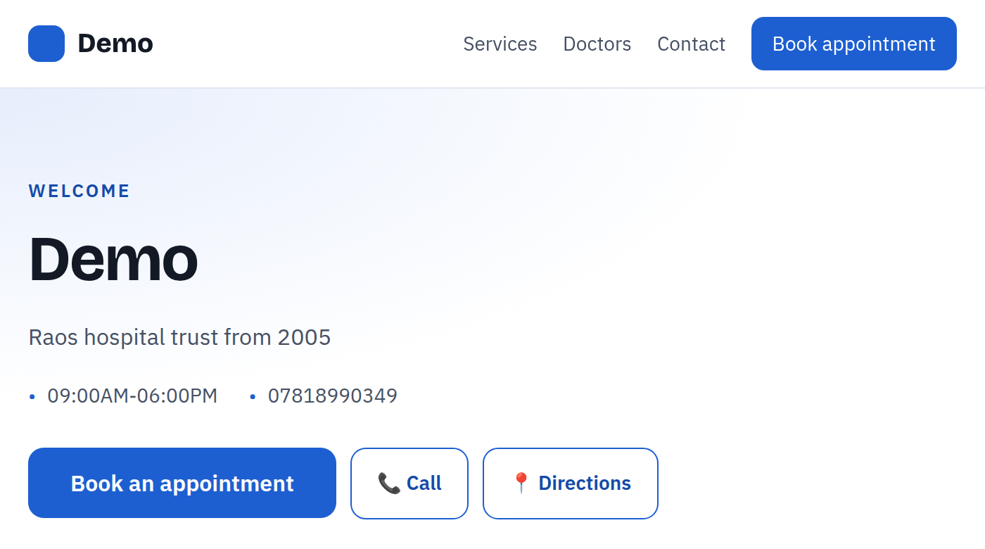 Clinic Pro patient website - book an appointment, services and doctors