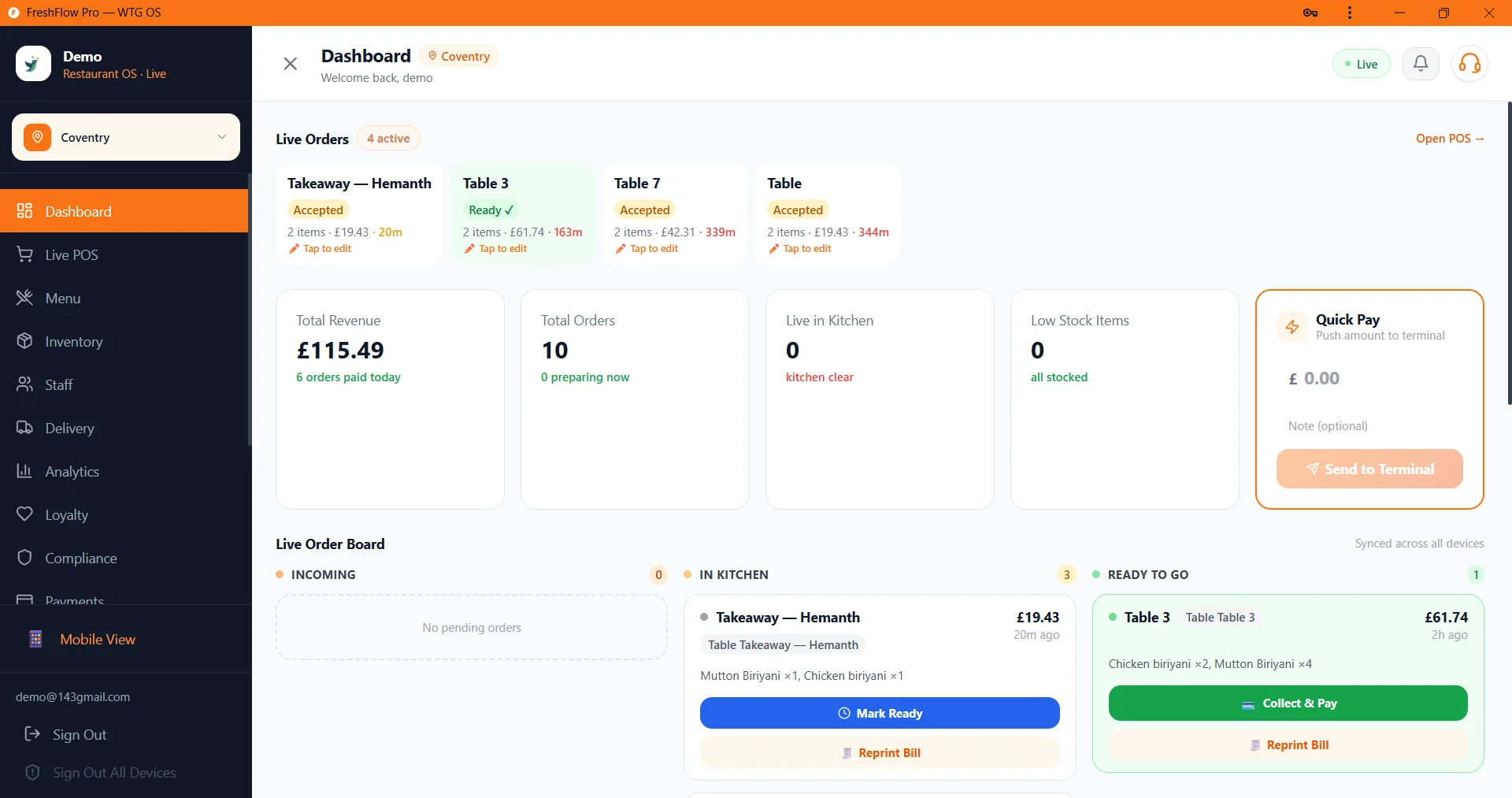 FreshFlow Pro Dashboard