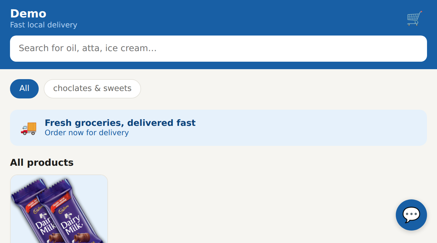 Supermart Pro customer store  -  browse groceries by category and add to cart
